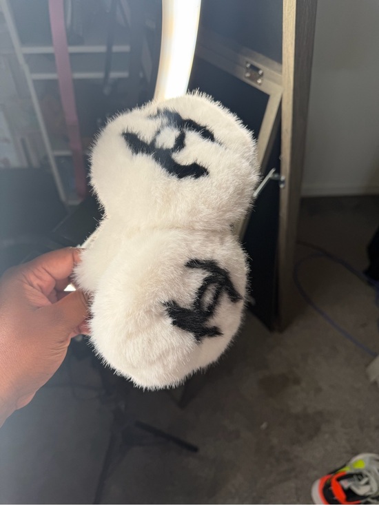 Accessories - Faux Fur Ear Muffs with Black Logo Accent